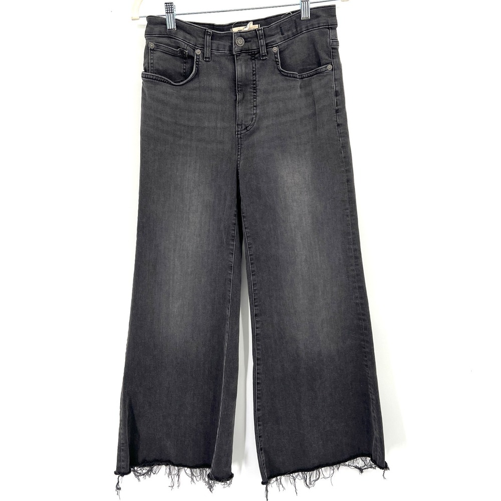 Madewell Flared wide leg jeans grey black raw hem boho high rise stretch 28